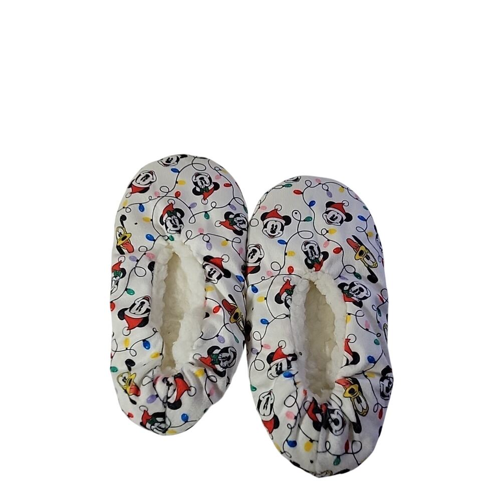 Disney Christmas Characters Womens Fuzzy Faux Fur Lined Slippers Size S/M